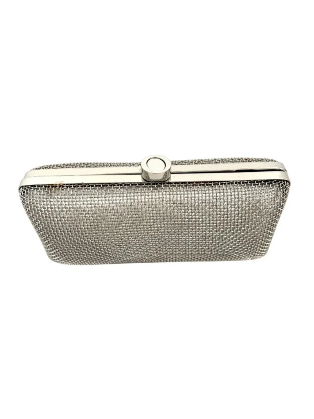Oroton Freize Woven Silver Mesh Box Clutch Chain Strap Evening Glamour Retro